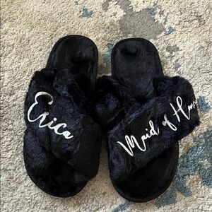 Black Faux Fur Maid of Honor Slippers (Erica)